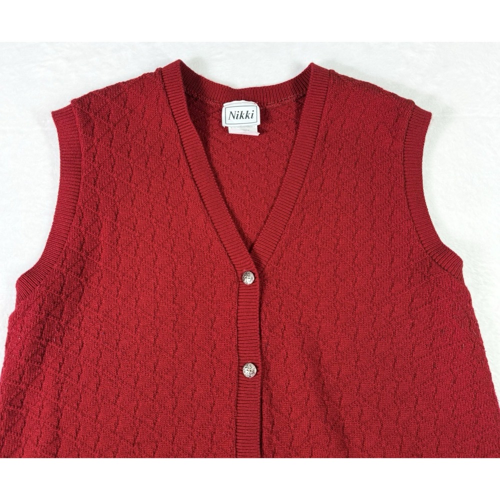 Vintage Nikki‎ Sweater Vest Cardigan Womens Plus 1X Red Knit Made in USA